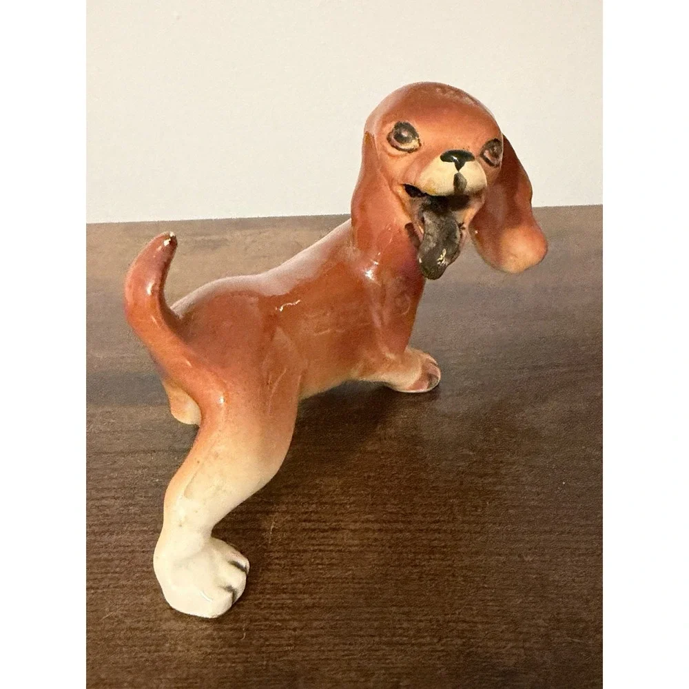 Vintage Enesco Japan Dachshund Wiener Dog Ceramic Figurine Foil Label 6.75